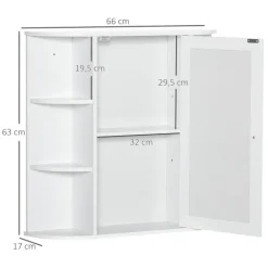 HOMCOM Spiegelschrank, Badezimmerschrank mit Spiegeltür, mit offenen Regalböden, Hängeschrank Wandschrank, Weiß, 66 x 17 x 63 cm