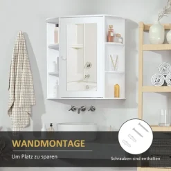 HOMCOM Spiegelschrank, Badezimmerschrank mit Spiegeltür, mit offenen Regalböden, Hängeschrank Wandschrank, Weiß, 66 x 17 x 63 cm