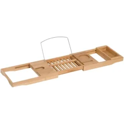 HOMCOM Badewannenablage Badewannenbrücke Wannenauflage, Bambus, Natur, (70-105) x 21,8 x 5 cm