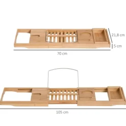 HOMCOM Badewannenablage Badewannenbrücke Wannenauflage, Bambus, Natur, (70-105) x 21,8 x 5 cm
