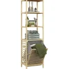 HOMCOM Badregal mit Wäschekorb, Badezimmerregal mit 3 Ebenen, Ausziehbarem Stoffkorb, Badschrank mit Kippschutz für Wohnzimmer, Badezimmer, Bambus, 44 x 33 x 160 cm