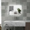HOMCOM Badspiegel mit Beleuchtung 70 x 50 cm LED Spiegel mit Memory-Funktion Wandspiegel mit Touchschalter, Beschlagfreier Lichtspiegel mit 3 Lichtfarben Weiß
