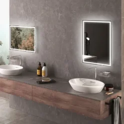 HOMCOM Badspiegel mit Beleuchtung 70 x 50 cm LED Spiegel mit Memory-Funktion Wandspiegel mit Touchschalter, Beschlagfreier Lichtspiegel mit 3 Lichtfarben Weiß