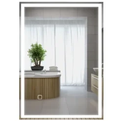 HOMCOM Badspiegel mit Beleuchtung 70 x 50 cm LED Spiegel mit Memory-Funktion Wandspiegel mit Touchschalter, Beschlagfreier Lichtspiegel mit 3 Lichtfarben Weiß