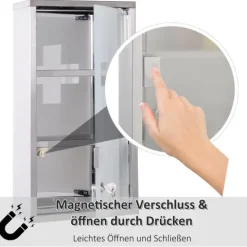 HOMCOM Medizinschrank Arzneischrank abschließbarer Apothekerschrank Erste-Hilfe-Schrank mit 3 Fächer Wandschrank Edelstahl Silber 25 x 12 x 48 cm