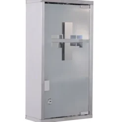 HOMCOM Medizinschrank Arzneischrank abschließbarer Apothekerschrank Erste-Hilfe-Schrank mit 3 Fächer Wandschrank Edelstahl Silber 25 x 12 x 48 cm