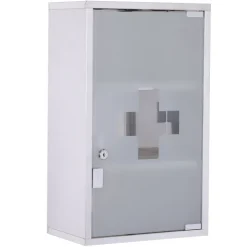HOMCOM Medizinschrank Arzneischrank Erste Hilfe Schrank mit Schloss Edelstahl 30 x 18 x 50 cm