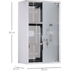 HOMCOM Medizinschrank Arzneischrank Erste Hilfe Schrank mit Schloss Edelstahl 30 x 18 x 50 cm