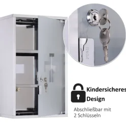 HOMCOM Medizinschrank Arzneischrank Erste Hilfe Schrank mit Schloss Edelstahl 30 x 18 x 50 cm