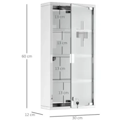 HOMCOM Medizinschrank Arzneischrank Erste Hilfe Schrank mit Schloss Edelstahl 30 x 12 x 60 cm