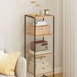 HOMCOM Standregal Badregal aus Bambus und Stahl, mit 4 Ablagen, Küchenregal 4-stöckiges Bücherregal für Bad, Wohnzimmer, Flur, Küche, 36,5 x 33 x 110 cm, Natur