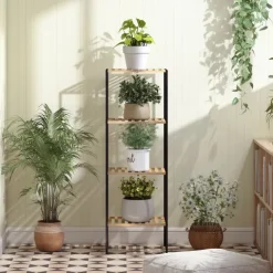HOMCOM Standregal Badregal aus Bambus und Stahl, mit 4 Ablagen, Küchenregal 4-stöckiges Bücherregal für Bad, Wohnzimmer, Flur, Küche, 36,5 x 33 x 110 cm, Natur