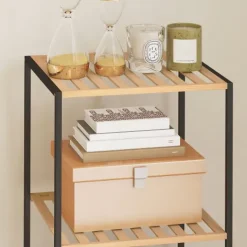 HOMCOM Standregal Badregal aus Bambus und Stahl, mit 4 Ablagen, Küchenregal 4-stöckiges Bücherregal für Bad, Wohnzimmer, Flur, Küche, 36,5 x 33 x 110 cm, Natur