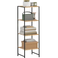 HOMCOM Standregal Badregal aus Bambus und Stahl, mit 4 Ablagen, Küchenregal 4-stöckiges Bücherregal für Bad, Wohnzimmer, Flur, Küche, 36,5 x 33 x 110 cm, Natur