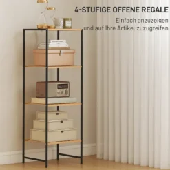 HOMCOM Standregal Badregal aus Bambus und Stahl, mit 4 Ablagen, Küchenregal 4-stöckiges Bücherregal für Bad, Wohnzimmer, Flur, Küche, 36,5 x 33 x 110 cm, Natur