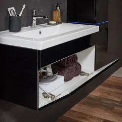 Home Deluxe - Badmöbel-Set - WANGEROOGE Schwarz - Large - inkl. Waschbecken und komplettem Zubehör - Breite Waschbecken: ca. 60 cm I Badezimmermöbel Waschtisch Badmöbelset