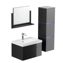 Home Deluxe - Badmöbel-Set - WANGEROOGE Schwarz - Large - inkl. Waschbecken und komplettem Zubehör - Breite Waschbecken: ca. 60 cm I Badezimmermöbel Waschtisch Badmöbelset