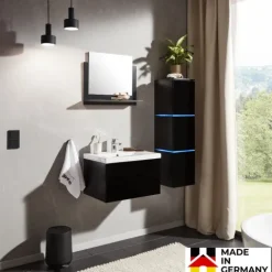 Home Deluxe - Badmöbel-Set - WANGEROOGE Schwarz - Large - inkl. Waschbecken und komplettem Zubehör - Breite Waschbecken: ca. 60 cm I Badezimmermöbel Waschtisch Badmöbelset