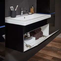 Home Deluxe - Badmöbel-Set - WANGEROOGE Schwarz - X-Large - inkl. Waschbecken und komplettem Zubehör - Breite Waschbecken: ca. 60 cm I Badezimmermöbel Waschtisch Badmöbelset