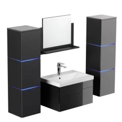 Home Deluxe - Badmöbel-Set - WANGEROOGE Schwarz - X-Large - inkl. Waschbecken und komplettem Zubehör - Breite Waschbecken: ca. 60 cm I Badezimmermöbel Waschtisch Badmöbelset
