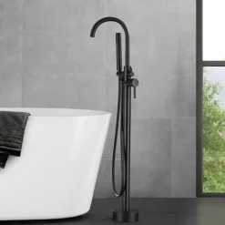 Home Deluxe - Design Standarmatur - MOON Matt Schwarz - Höhe: 115 cm, inkl. Handbrause I freistehende Armatur Wannenbrause Wanneneinlass