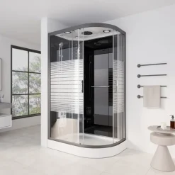 Home Deluxe - Komplettdusche BLACK PEARL - Maße: 120 x 80 cm Rechts - inkl. Regendusche, Radio und Zubehör I Duschtempel Fertigdusche, Dusche, Duschtempel