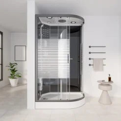 Home Deluxe - Komplettdusche BLACK PEARL - Maße: 120 x 80 cm Rechts - inkl. Regendusche, Radio und Zubehör I Duschtempel Fertigdusche, Dusche, Duschtempel
