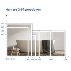 Home Deluxe - LED-Spiegel NOLA - Rechteckig 120 x 70 cm - 3 verschiedene Lichtfarben, Antibeschlagssystem - 38 Watt Gesamtleistung I Wandspiegel Badspiegel Badezimmerspiegel