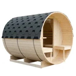 Home Deluxe - Outdoor Fasssauna LAHTI DELUXE L - Maße: ca. 195 cm x 192 cm x 220 cm, Holz: Fichtenholz - inkl. Saunaofen und Saunazubehör I Gartensauna, Außensauna, Sauna Fass für 4 Personen