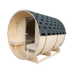 Home Deluxe - Outdoor Fasssauna LAHTI DELUXE L - Maße: ca. 195 cm x 192 cm x 220 cm, Holz: Fichtenholz - inkl. Saunaofen und Saunazubehör I Gartensauna, Außensauna, Sauna Fass für 4 Personen