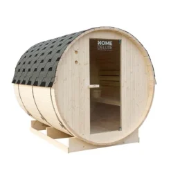 Home Deluxe - Outdoor Fasssauna LAHTI XL - Maße: BxTxH: ca. 195 cm x 192 cm x 220 cm, Holz: Fichtenholz - inkl. Saunaofen und Saunazubehör I Gartensauna, Außensauna, Sauna Fass für 6 Personen