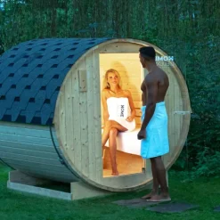 Home Deluxe - Outdoor Fasssauna LAHTI XL - Maße: BxTxH: ca. 195 cm x 192 cm x 220 cm, Holz: Fichtenholz - inkl. Saunaofen und Saunazubehör I Gartensauna, Außensauna, Sauna Fass für 6 Personen