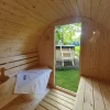 Home Deluxe - Outdoor Fasssauna LAHTI L - Maße: BxTxH: ca. 189 cm x 191 cm x 180 cm, Holz: Fichtenholz - inkl. Saunaofen und Saunazubehör I Gartensauna, Außensauna, Sauna Fass für 4 Personen