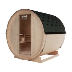 Home Deluxe - Outdoor Fasssauna LAHTI L - Maße: BxTxH: ca. 189 cm x 191 cm x 180 cm, Holz: Fichtenholz - inkl. Saunaofen und Saunazubehör I Gartensauna, Außensauna, Sauna Fass für 4 Personen