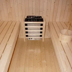 Home Deluxe - Outdoor Sauna CUBE L - Maße: ca. 194 cm x 185 cm x 180 cm, Holz: Fichtenholz - inkl. Saunaofen und Saunazubehör I Gartensauna, Außensauna, Sauna Fass für 4 Personen