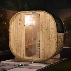 Home Deluxe - Outdoor Sauna CUBE L - Maße: ca. 194 cm x 185 cm x 180 cm, Holz: Fichtenholz - inkl. Saunaofen und Saunazubehör I Gartensauna, Außensauna, Sauna Fass für 4 Personen