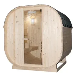 Home Deluxe - Outdoor Sauna CUBE L - Maße: ca. 194 cm x 185 cm x 180 cm, Holz: Fichtenholz - inkl. Saunaofen und Saunazubehör I Gartensauna, Außensauna, Sauna Fass für 4 Personen