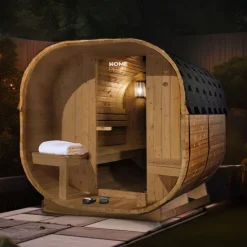 Home Deluxe - Outdoor Sauna CUBE DELUXE - L - Maße: ca. 220 cm x 185 cm x 194 cm, Holz: Fichtenholz - inkl. Saunaofen und Saunazubehör I Gartensauna, Außensauna, Sauna Fass für 4 Personen