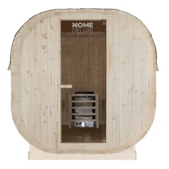 Home Deluxe - Outdoor Sauna CUBE XL - Maße: ca. 185 cm x 195 cm x 220 cm, Holz: Fichtenholz - inkl. Saunaofen und Saunazubehör I Gartensauna, Außensauna, Sauna Fass für 6 Personen