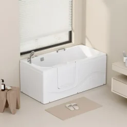 Home Deluxe - Seniorenbadewanne inkl. Whirlpool- VITAL M Links - Maße: 153 x 76 x 64cm - inkl. komplettem Zubehör I Badewanne mit Tür, Senioren Badewanne mit Einstieg