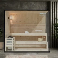 Home Deluxe - Traditionelle Sauna - Shadow XL - 200 x 150 x 190 cm - für 5 Personen - hochwertiges Fichtenholz, inkl. Saunaofen, Saunazubehör I Dampfsauna Aufgusssauna Finnische Sauna Bio Sauna