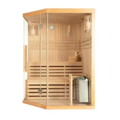 Home Deluxe - Traditionelle Sauna - SKYLINE XL - 150 x 150 x 200 cm - für 2 - 3 Personen, Hemlocktanne, inkl. Saunaofen, Saunazubehör I Dampfsauna Aufgusssauna Finnische Sauna Bio Sauna