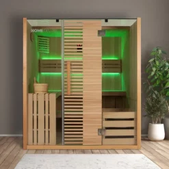 Home Deluxe - Traditionelle Sauna - OMAHA - 180 x 150 x 200 cm - für 4 Personen - Fichtenholz, inkl. Saunaofen I Dampfsauna Aufgusssauna