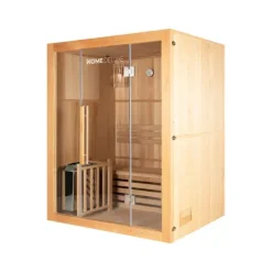 Home Deluxe - Traditionelle Sauna - Skyline L - 120 x 150 x 190 cm - für 2-3 Personen, Hemlocktanne, inkl. Saunaofen, Saunazubehör I Dampfsauna Aufgusssauna Finnische Sauna Bio Sauna