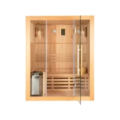 Home Deluxe - Traditionelle Sauna - Skyline L - 120 x 150 x 190 cm - für 2-3 Personen, Hemlocktanne, inkl. Saunaofen, Saunazubehör I Dampfsauna Aufgusssauna Finnische Sauna Bio Sauna