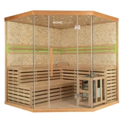 Home Deluxe - Traditionelle Sauna - Skyline XL Big Kunststeinwand - 200 x 200 x 210 cm, für 2-6 Personen, Hemlocktanne, inkl. Saunazubehör I Dampfsauna Aufgusssauna Finnische Sauna Bio Sauna