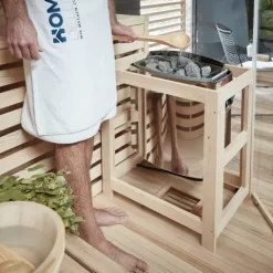 Home Deluxe - Traditionelle Sauna - Skyline XL Big Kunststeinwand - 200 x 200 x 210 cm, für 2-6 Personen, Hemlocktanne, inkl. Saunazubehör I Dampfsauna Aufgusssauna Finnische Sauna Bio Sauna