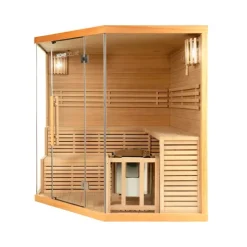 Home Deluxe - Traditionelle Sauna - Skyline XL Big - 200 x 200 x 210 cm - für 2-6 Personen, Hemlocktanne, inkl. Saunaofen, Saunazubehör I Dampfsauna Aufgusssauna Finnische Sauna Bio Sauna