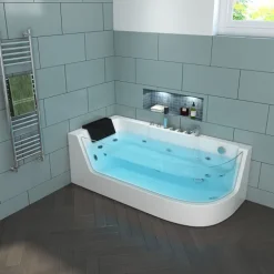 Home Deluxe - Whirlpool Badewanne - CARICA Rechts weiß mit Heizung und Massage - Maße: 170 x 80 x 59 cm I Eckwanne, Indoor Badewanne