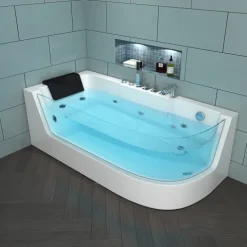 Home Deluxe - Whirlpool Badewanne - CARICA Rechts weiß mit Heizung und Massage - Maße: 170 x 80 x 59 cm I Eckwanne, Indoor Badewanne